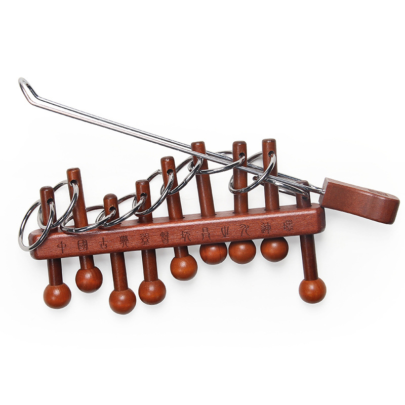 Wooden Puzzle Kids - Classical Chinese Nine Linked Rings Puzzle