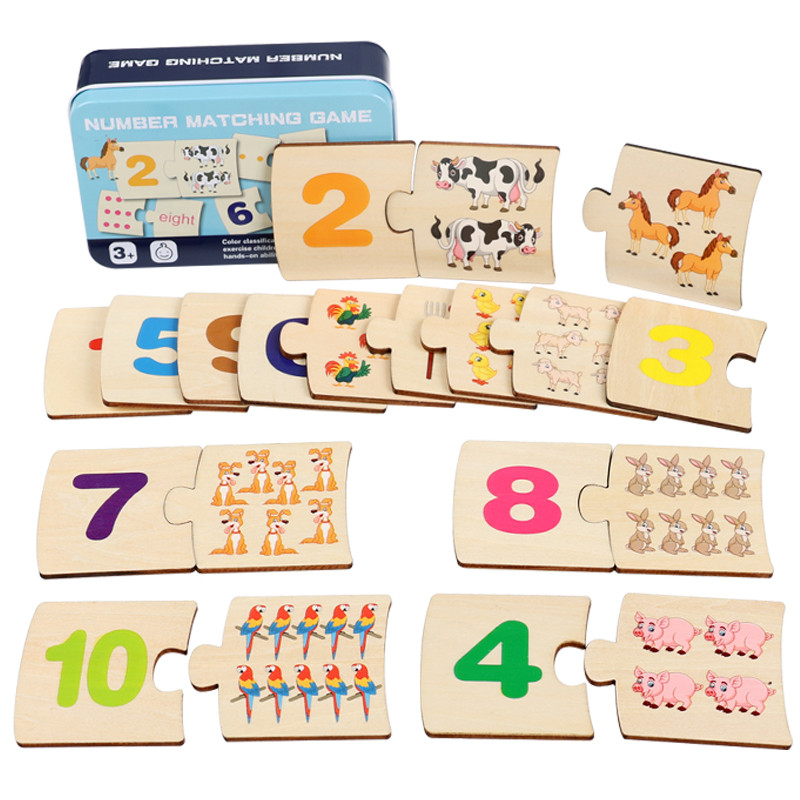 Wooden Puzzle Kids - Children Iron Box Number Enlightenment Paired